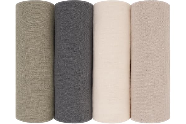 Peepeemax Langes Coton BéBé 60x60cm, Mousseline Lange Bebe Lot de 4, Extra Doux Absorbant Respirant pour Nouveauné Peau Sensible, Carrés de Mousseline pour Garçons et Filles, Gris