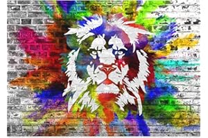Runa Art Papier peint intissé Mural Lion Graffiti Moderne Toison Salon Chambre à Coucherr Salle - Tableaux Muraux Tapisserie Photo - Coloré 9164010c