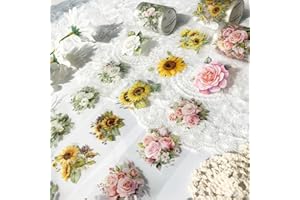 Arpaper Washi Tape Set 3 Rotoli PET Adesivi Scrapbooking Stickers Decorativo con Fiori Tape Nastro Adesivo Decorativo per Bullet Journal, Album Fai da Te,Diario Proiettile, Artigianato（Fiore