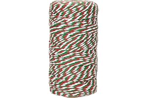 G2PLUS Rotolo di spago, 91 m, per etichette, prodotti dolciari, giardinaggio, attività artistiche, creazione di oggetti fai da te, Green Red and White