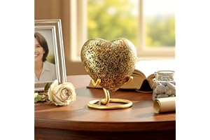 eSplanade Brass Mini Cremation Urn Heart-Shaped Keepsake Memorial Jar Pot Container | Small Urn for Funeral Ashes Burial | Textured Metal Keepsake with Stand | Golden - 2.75" Inches