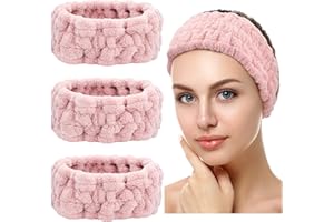 CHUANGDI 3 Stück Spa Gesicht Stirnbänder für Make Up und Waschen Gesicht Frottee Kosmetik Haarbänder Yoga Sport Elastisch Schminken Stirnband für Mädchen Damen (Rosa)
