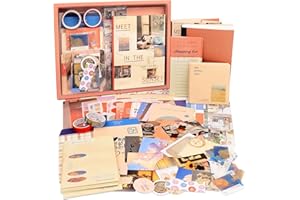 Draupnir 348 Stück Ästhetisches Scrapbook Zubehör Kit, Bullet Junk Journal mit Journaling, A6 Raster Notizbuch, DIY Geschenk für Teenager und Kind - Sonnenuntergang
