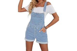 Vetinee Womens Denim Overalls Jean Short Dungarees Roll Up Bib Overalls Shorts