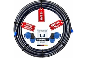 SmartProduct PE Rohr 20 mm x 15 Meter PN16 PE-HD Verlegerohr, DVGW Trinkwasser, Wasserleitung Versorgungsleitung Wasserrohr Bewässerung Kunststoffrohr schwarz inkl. 2 Kupplungen 20mm mit 90° Winkel