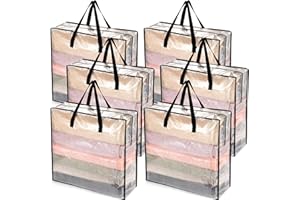 WSRYX 6er-Pack Große Transparente Aufbewahrungstaschen zum Umziehen, Wäschetaschen mit Reißverschlüssen, Robuste Kunststoffverpackungstaschen für Kleidung, Bettdecken, Unterbett 87L