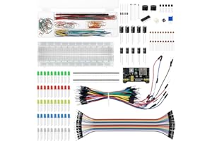 QWORK® 420 Piezas 37 Valores Kit de Componentes Electrónicos con Placa de Pruebas, Módulo de Alimentación y Cable de Puente, Compatible con Arduino, STM32, Raspberry Pi