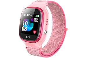 PTHTECHUS Kinder GPS LBS Intelligente Uhr, Smartwatch Telefon mit GPS Tracker SOS Spiel Kamera Voice Chat Wecker Sportuhr für Jungen Mädchen Weihnachten Geschenk (S27-Pink-GPS-1DEU)