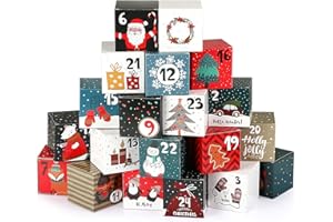 Naler 24 Cajas para Calendario de Adviento Cajitas Navideñas de Regalo para Dulces Caja de Papel con Números Calendario Adviento para Rellenar
