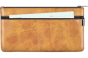 HAUTOCO Bolsa de dinero con cremallera de piel sintética texturizada para dinero, 280 mm x 155 mm, bolsas de dinero para bancos, doble bolsillo, sobres de efectivo, cartera para pasaporte, monedas