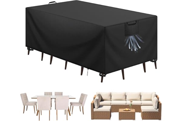 Aujink Housse Salon de Jardin Bâche Table de Jardin Tissu Oxford 420D Couverture de Protection Meubles Exterieur Imperméable, Coupe-Vent, Anti-UV Housse de Meubles en rotin, Noir, 220x100x75 cm