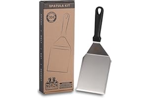 Norzn Brothers® Spatule Plancha – Spatule INOX Plancha, Spatule Smash Burger, Spatule Cuisine INOX, Spatule Barbecue BBQ, Grille, Teppanyaki Grill, Certifié Contact Alimentaire, Garantie 10 Ans