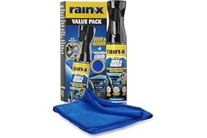 Rain-X Limpiador y Protector Premium para Salpicaderos y Pantallas – Fórmula Antihuellas con Recubrimiento Antiestático para Vidrio, Plástico y Superficies Delicadas + Paño de Microfibra – 300 ml