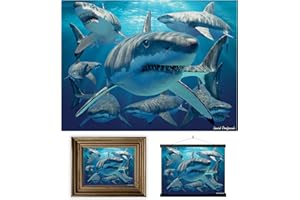 3D LiveLife Lenticular Wall Art Prints - świetne białe rekiny, nieoprawiony plakat 3D Rekin od Deluxebase, idealny wypełniacz ściany. Oryginalna grafika licencjonowana od renomowanego artysty, Davida Penfounda!