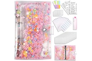 A6 Binder Budget Planner,PAMIYO Budget Binder Notizbuch Farbblitz 6 Löcher Ringbuch Binderumschlägen mit 10pcs Binder Taschen 12 Budgetblätter 16 Stück Etikettenaufklebern 1 Ruler,4 Sheets of Stickers