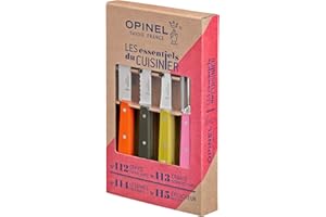 Opinel - Coffret Les Essentiels Fifties - Coffret Cuisine Couteau d’Office, Couteau Cranté, Couteau à Légumes, Couteau Eplucheur - Inox & Charme - Mandarine, Poivre, Tilleul & Rose