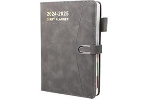 HOYUNLL Diary 2024-2025 A5 Page a Day, 2024-2025 Diary from Jul 2024 to Jun 2025, Productivity A5 Daily Planner with Monthly Tabs, Pen Loop and Inner Pocket, 21×14.5cm，400 Page (Grey)