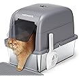 MeoWant Cat Litter Box with High Sided Stainless Steel with Lid, Enclosed Metal Litter Pan for Big Cat, Never Absorbs Odor, Non Stick Surface, XXL Extra Large Litter Tray, Detachable, Easy Clean, Grey