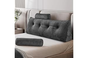 ‎Z-HOM Z-hom Bücherkissen, Keilkissen, Lesekissen Für Bett Und Sofa, Cozy Rückenkissen, Praktisches Seitenfach, Removable Cover, Mit Rundem Kopfkissen (Grau, 120 * 50 * 20cm)