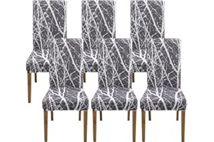 Jaotto Dining Chair Covers Set of 6,Stretch Chair Covers for Dining Chairs,Chair Slipcovers Protector Removable Spandex Washable High Back Dining Chair Covers for Kitchen Banquet(Gray Style,6PC)
