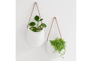 Kazai. Macetas de Pared -Ellie- | Macetas Colgantes De Cerámica | 2 Piezas | Decoración de Pared para Interiores, Balcones y Jardines | Blanco (Mate)