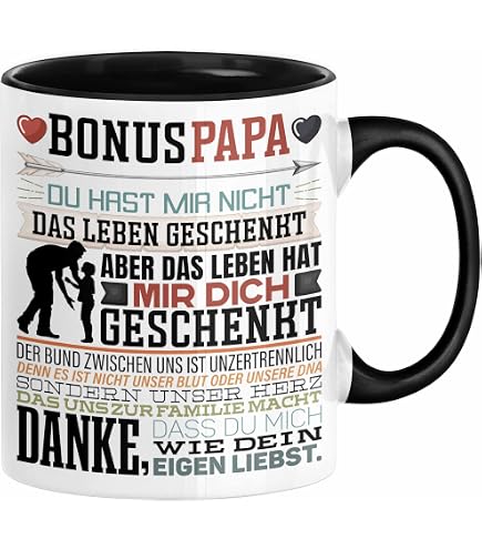 Moonworks Kaffeetasse „Bonus-Mama/Papa“ – Dankes-Spruch, 325 Ml, Spülmaschinengeeignet