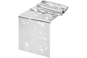 TranRantic Disco Party Tischläufer, 30x275cm Silber Discokugel Tischdecke, Glitter Table Runner für 70er 80er Jahre Disco Party, Paillette Tischläufer für Tanzparty Geburtstag Hochzeit Deko(Silber)