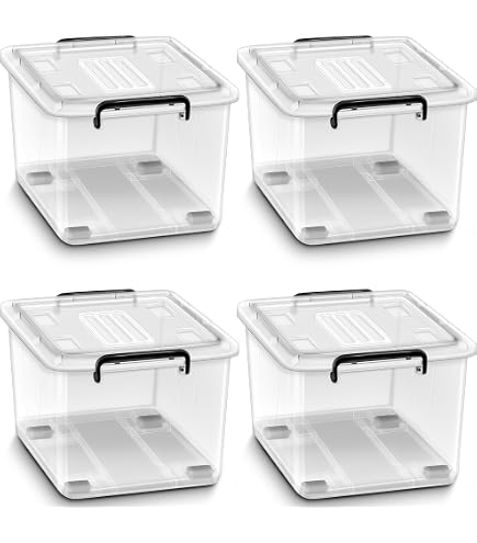 COSTWAY Aufbewahrungsbox 150 L, 4er Set Kunststoffbox stapelbare Vorratsbehälter, Boxen Aufbewahrungsbehälter mit magnetischen Türen und Holzbeine, 45 x 38 x 117 cm weiß Küche, Haushalt & Wohnen