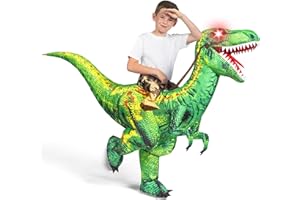 Spooktacular Creations Nadmuchiwany kostium dla dzieci, Halloween Raptor, LED Eyes Ride Raptor Dinozaur wysadzany na imprezę halloweenową