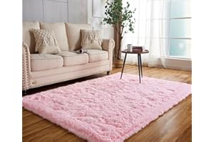 Achiiso Indoor Padded rugs, Thick Pile Fluffy Pink Area Small Rugs Non-Slip Long Plush Carpets Home Decor for Bedroom,Kidsroom,Living Room (Pink,120x160CM)