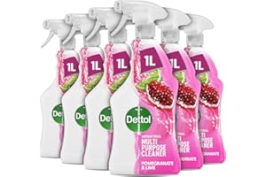 Dettol Antibacterial Disinfectant Spray, Pomegranate And Lime, 6-Pack (6X1L), Total 6L, Kills 99.99% Of Germs, Kitchen Household Cleaner, First Aid Box Essential