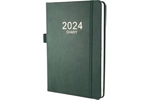 EARNING POWER 2024 Diary,Diary 2024 A5 Day Per Page from Jan 2024 to Dec 2024, Productivity A5 Daily Planner with Monthly Tabs, Pen Loop and Inner Pocket, 21×14.5cm (Green)