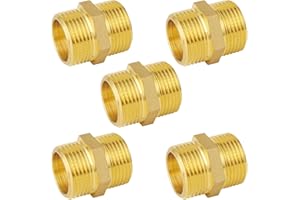 LOEPENLE Lot de 5 doubles 3/4'' (Ø 25,7 mm) en laiton, filetage extérieur, double mamelon hexagonal 3/4'' AG/AG, raccord 2 raccords filetés AG, double mamelon en laiton adapté à l'eau potable