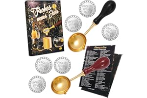 DPKOW Zinngießen Silvester Bleigießen Set, Wachsgießen Silvester 2026 Partyspiel Blei Gießen Set, 12 Frohes Neues Jahr Zinnfiguren und 2 Löffeln Anleitung Orakelheft, Neujahrsgeschenke Wahrsagerei