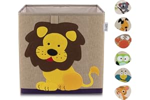 LIFENEY Aufbewahrungsbox Kinder mit Löwe Motiv I Spielzeugbox mit Tiermotiv passend für Würfelregale I Ordnungsbox für das Kinderzimmer I Aufbewahrungskorb Kinder