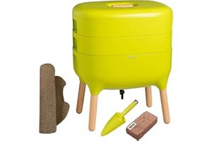 WORMBOX Moutta | Urbalive 2 Plateaux Vert Kit Complet I Lombricomposteur Design I Substrat de démarrage I Tapis de Chanvre + Pelle I Intérieur, Balcon et Jardin