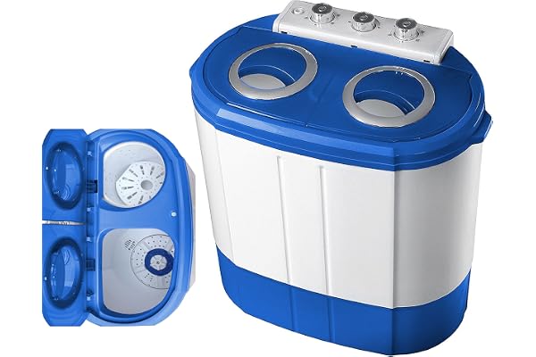 Steinborg Minitvättmaskin med centrifug | 2 kammare | tvättmaskin upp till 3 kg | centrifugeringskammare upp till 1 kg | resetvättmaskin