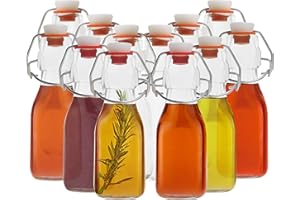 Kurtzy Lot de 12 Bouteilles en Verre Vide 100 ML avec Bouchon Mécanique Hermétique - Bouteille Biere Vide Transparente pour Boissons, Huile, Vinaigre, Kombucha et Eau
