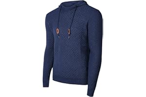 Genfien Pull décontracté à Capuche à Manches Longues pour Homme avec Encolure en Entonnoir à Carreaux en Jacquard