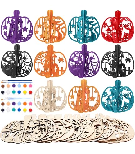 Kit Lavoretti Creativi Per Bambini: Set Pittura Su Gesso Autunnale E Halloween - 6 Stampini, Colori E Pennelli Per Figure 3D - 3