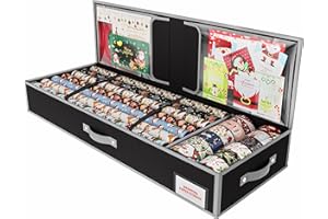 FUNEWEST Large Wrapping Paper Storage Organizer for Christmas - Under Bed Storage Container for 40" Rolls - Durable Material with Handles and Adjustable Straps