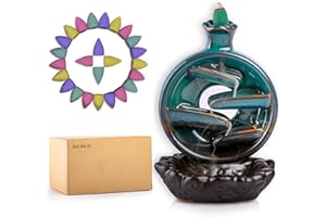 BAONUO Bruciatore incenso, Porta-incenso a cascata in ceramica, con 100 coni d'incenso + 30 bastoncini d'incenso, brucia incenso per la decorazione della casa e l'aromaterapia (Verde) (BN-XL)