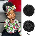 6 Inch Natural Real Human Hair Afro Puff Ponytail for Black Kids Girls Women Kinky Curly Ponytail Extension Halloween Drawstring Ponytail African American Fake 4c High Bun Children Gift Jet Black 40g