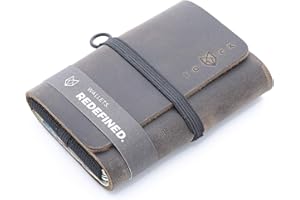 FOCX ® Purist – mini portfel ze skóry, na karty i banknoty, mały, wyjątkowy portfel, cienki portfel z kieszenią do ciągnięcia, etui na karty, etui na karty dla mężczyzn i kobiet, wyprodukowano w Niemczech, brązowy, Slim,