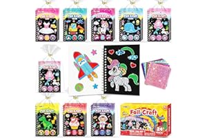 FUNNYB&G 24 Foil Art Attività Libri Gadget Compleanno Bambini - 2 in 1 Foil Art Libri da Colorare Bambini Regalini Fine Festa Compleanno, Regalo Giochi Lavoretti Creativi Bambina 4-10 Anni