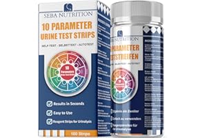 Seba Nutrition 10-Parameter Urine Test Strips – Bilirubin, Ketones, Blood, Protein, Nitrite, Leukocytes, Glucose, Specific Gravity and More – 100 Strips (5 x 20 Aluminium Sachets)
