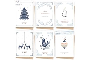 AmzLinkal 36 Weihnachtskarten mit Umschlag set, A6 Christmas Falzkarten mit Einzigartigem Spruch, Neujahrskarten 2025 für Familie, Freunde, Kollegen & Geschäftskunden