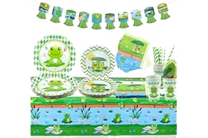 Obussgar Frosch Geburtstag Party Dekoration - Frosch Party zubehör einschließlich Banner, Pteller, Servietten, Tassen, Tischdecke für 20 Personen (A)