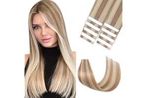 Silk-co Real Remy Tape in Straight Human Hair Extensions 10pcs 12inch #12P613 Golden Brown&Bleach Blonde Balayage Seamless Tape on Hair Extension Straight Human Hair