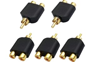 AAOTOKK Adaptateur de Séparateur Y RCA, Plaqué Or 1 RCA Mâle à 2 RCA Femelle Jack Adaptateurs de Séparateur Y Vidéo Audio Connecteur pour Audio Vidéo AV Convertisseur de Câble TV (5 Pack M/F)